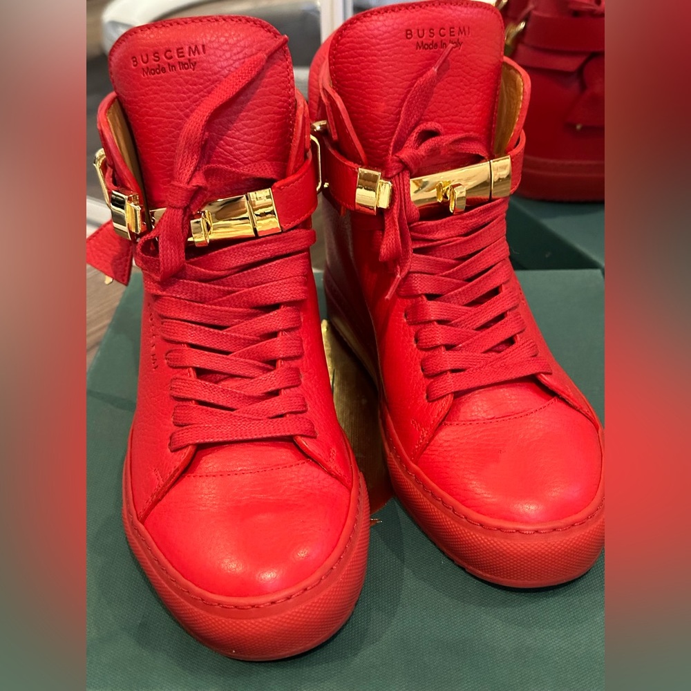 Women’s red high top Buscemi sneakers in size 38